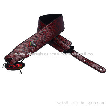 Acoustic Guitar Strap Bass, New Red Snake Design Adjustable PU Leather, Wholesale